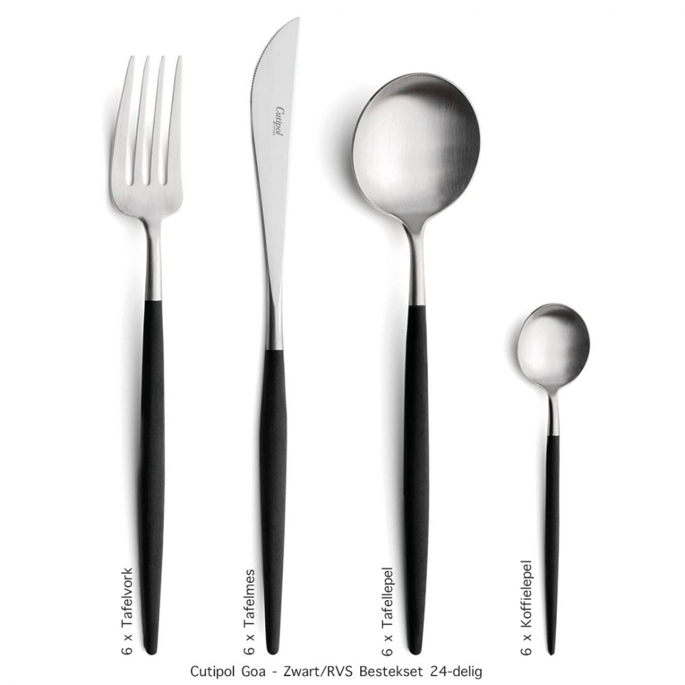 Cutipol-Goa-24 delig bestekset goa zwart rvs zilver table things tekst