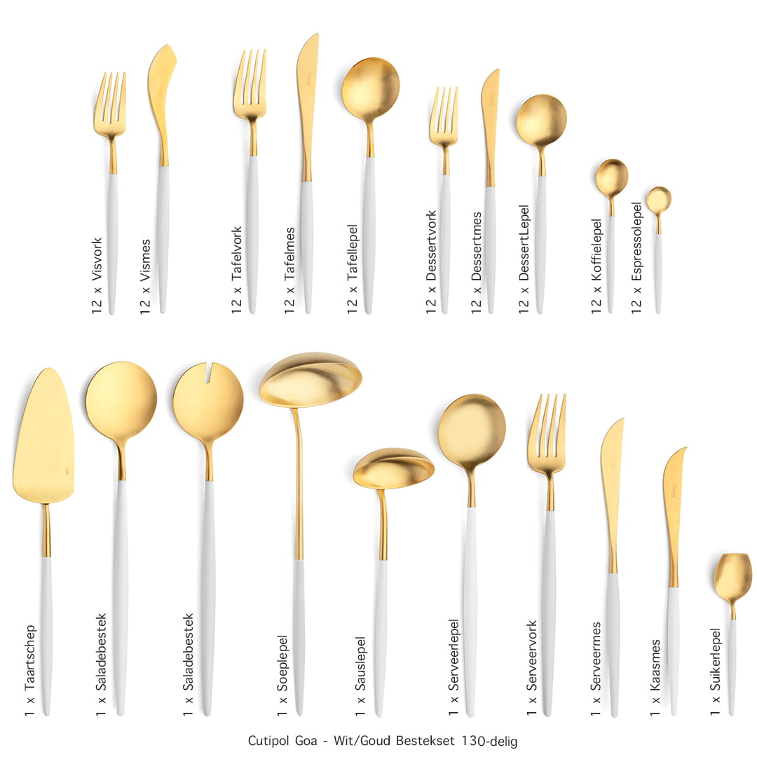 Cutipol-Goa-wit goud bestekset White-Gold-130 delig-ZT Cutipol-Goa-wit goud bestekset White-Gold-130 delig-ZT