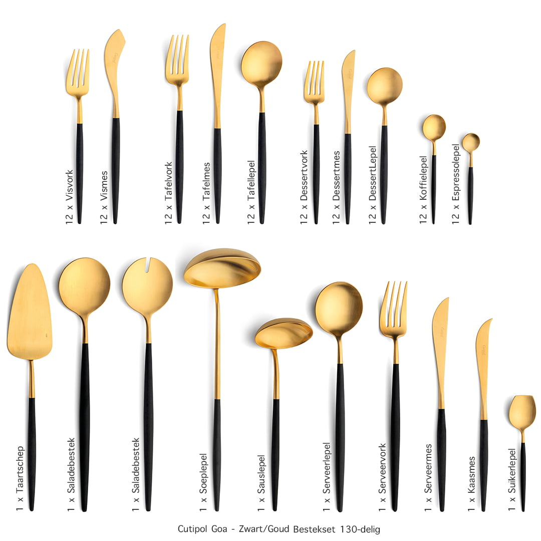 Cutipol-Goa-zwart goud-Gold-130 delig-ZT bestekset Cutipol-Goa-zwart goud-Gold-130 delig-ZT bestekset