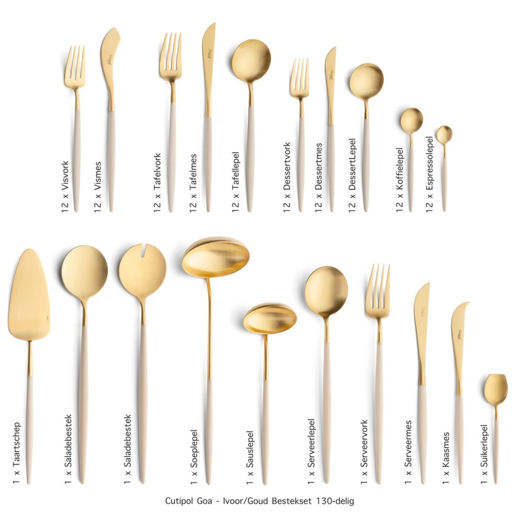 Cutipol-Goa-Ivory-Gold-130-delig bestekset Table Things