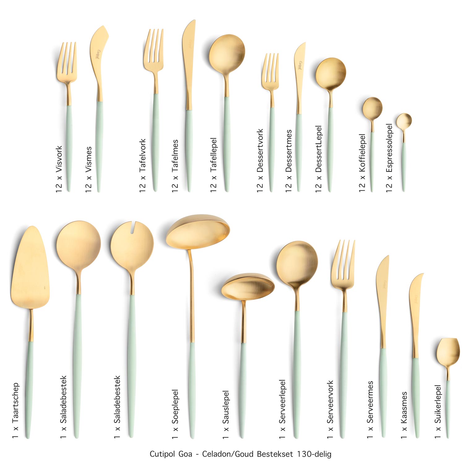 Cutipol-Goa-Celadon-Gold-130-delig-bestekset Table Things Cutipol-Goa-Celadon-Gold-130-delig-bestekset Table Things