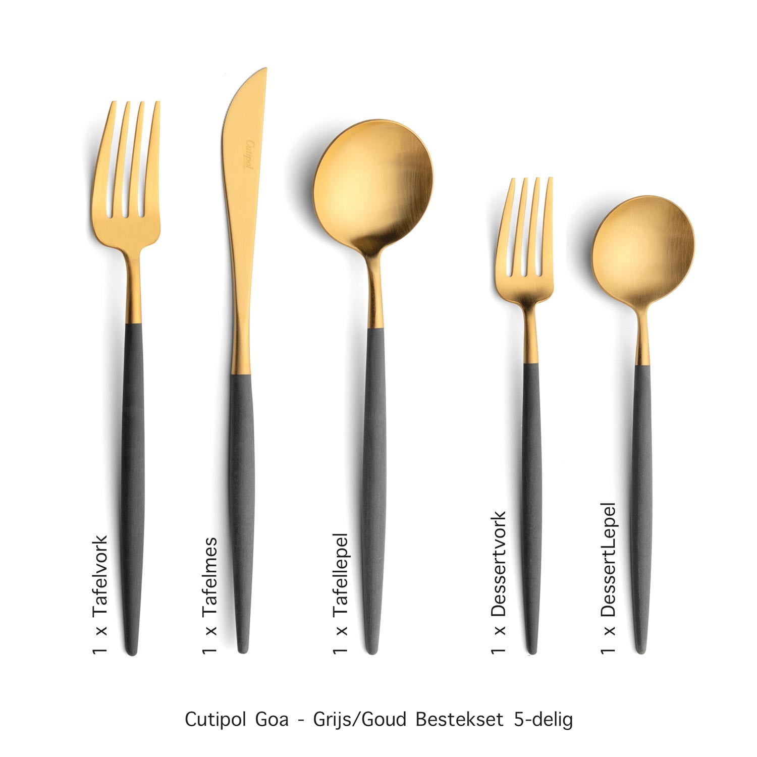 Goa - Grijs/Goud - Bestekset 5-delig // Cutipol