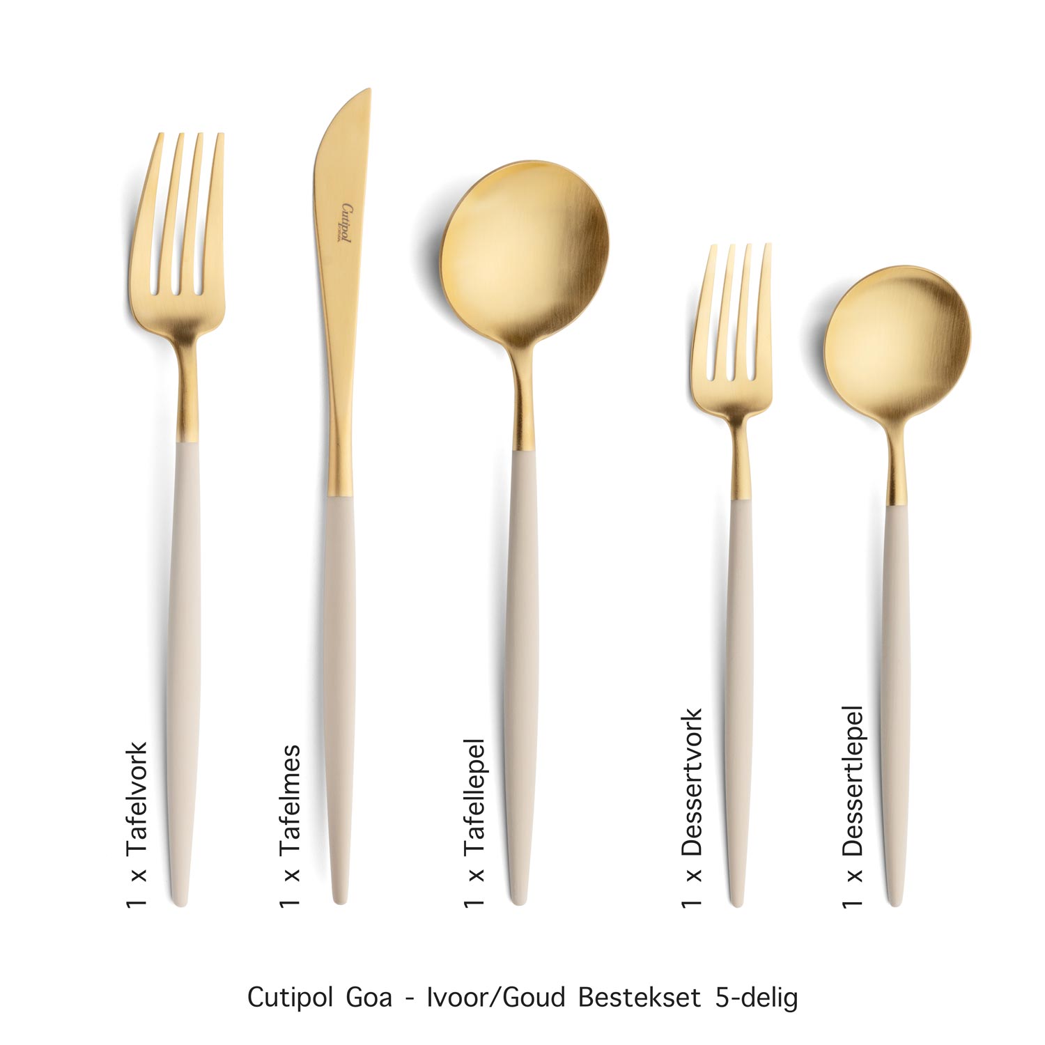 Goa - Ivoor/Goud - Bestekset 5-delig // Cutipol