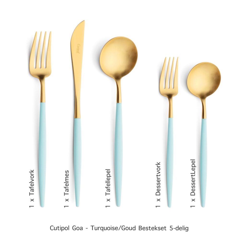 Goa - Turquoise/Goud - Bestekset 5-delig // Cutipol